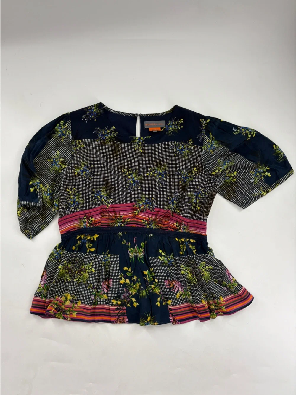 Anthropologie Bhanuni by Jyoti Floral Peplum Short-Sleeve Blouse - Picture 2 of 11